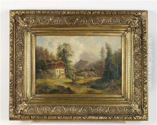 Almlandschaft Mit Figuraler Staffage Oil Painting by Gustav Barbarini