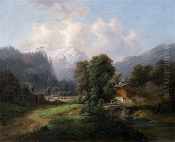 Idyllische Berglandschaft Oil Painting by Gustav Barbarini