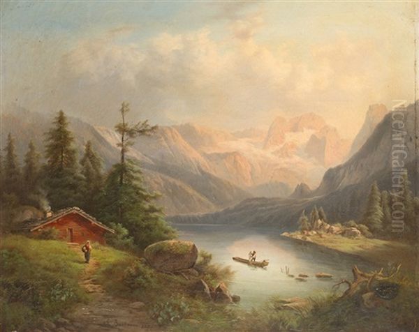 Der Gosausee Mit Dem Dachstein Oil Painting by Gustav Barbarini