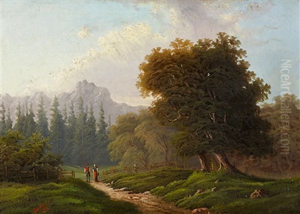 Spaziergang Im Alpental Oil Painting by Gustav Barbarini