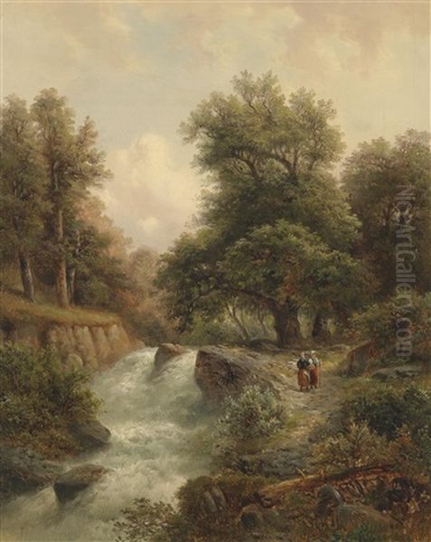 Begegnung Am Wildbach Oil Painting by Gustav Barbarini