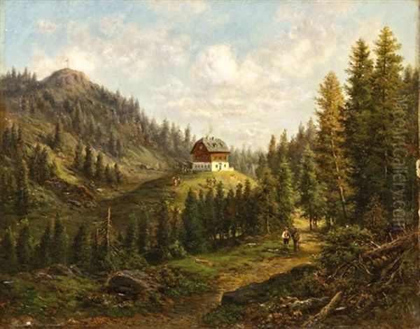 Kirandulok A Vadaszhaznal Oil Painting by Gustav Barbarini