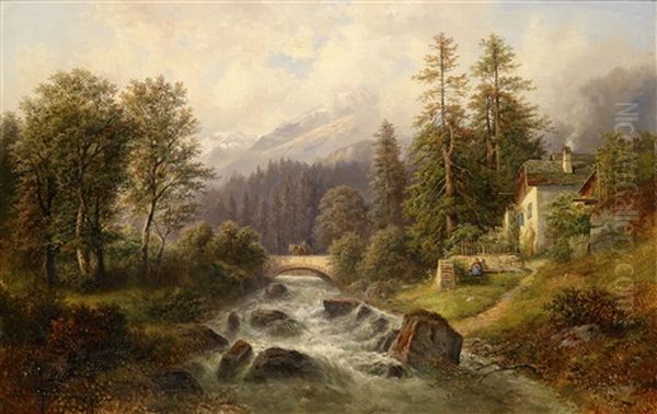 Partie Bei Weyer, Oberosterreich Oil Painting by Gustav Barbarini