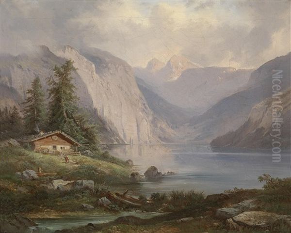 Eine Seelandschaft (salzkammergut?) Oil Painting by Gustav Barbarini