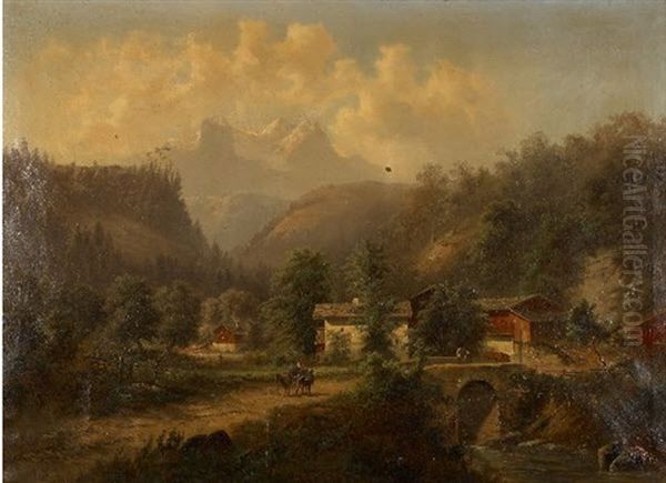 Sur La Route D'un Village De Montagne Oil Painting by Gustav Barbarini