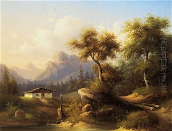 Eine Gebirgslandschaft Im Abendlicht Oil Painting by Gustav Barbarini