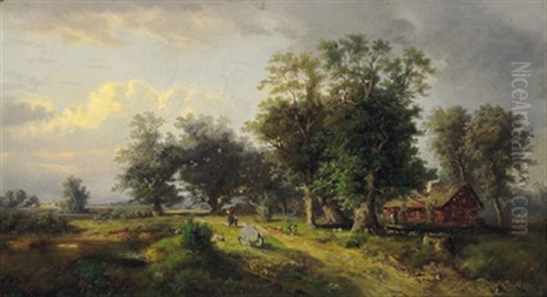 Weite Landschaft Mit Bauernhaus Oil Painting by Gustav Barbarini