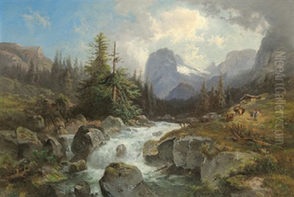 Motiv Aus Dem Salzkammergut Oil Painting by Gustav Barbarini