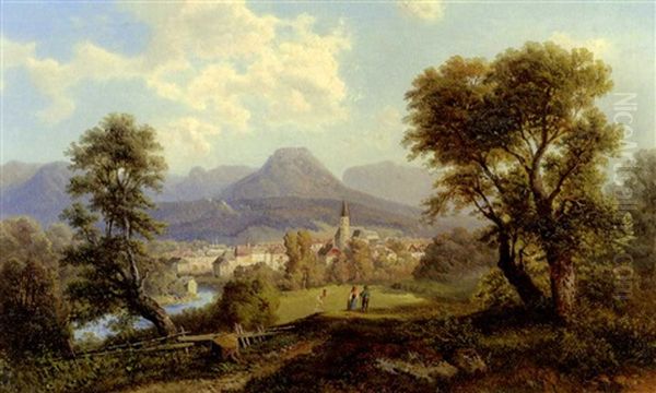 Blick Auf Bad Aussee Oil Painting by Gustav Barbarini