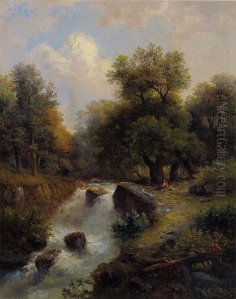 Rastender Wanderer Am Bach Oil Painting by Gustav Barbarini