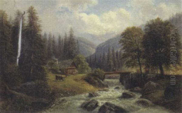 Aus Dem Malzthale Bei Kirchberg Am Wechsel Oil Painting by Gustav Barbarini