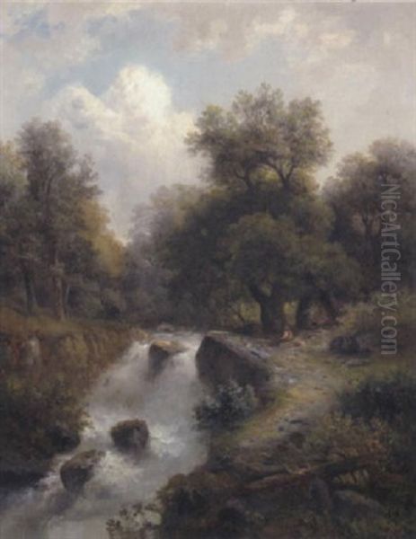 Rastender Wanderer Am Bach Oil Painting by Gustav Barbarini