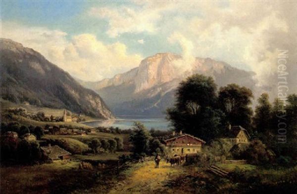 Motiv Vom Traunsee (?) Oil Painting by Gustav Barbarini