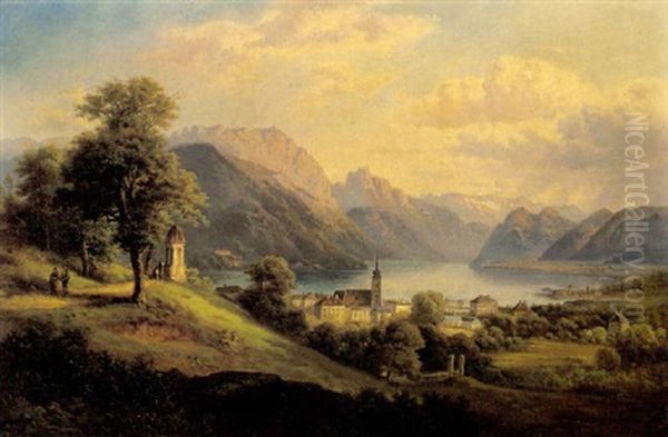 Blick Auf Gmunden Oil Painting by Gustav Barbarini