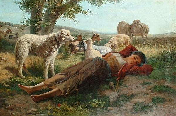 The Goatherder's Siesta Oil Painting by Carlo Ademollo