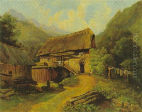 Idylle Am Bauernhof Oil Painting by Gustav Barbarini