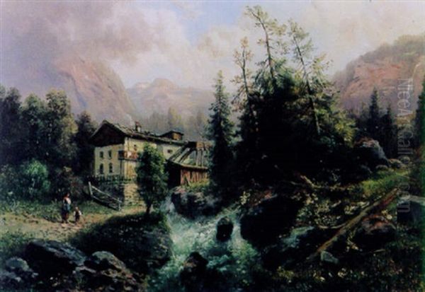 Parthie Aus Dem Murzthal, Steiermark Oil Painting by Gustav Barbarini