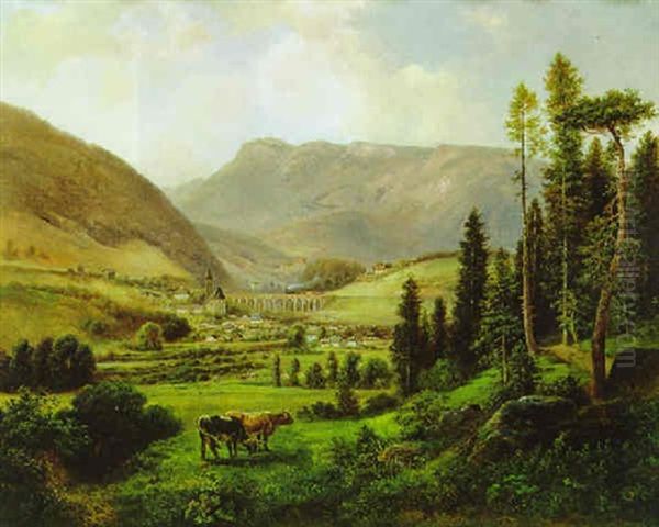 Payerbachtal Mit Blick Auf Das Schwarza Viadukt Oil Painting by Gustav Barbarini