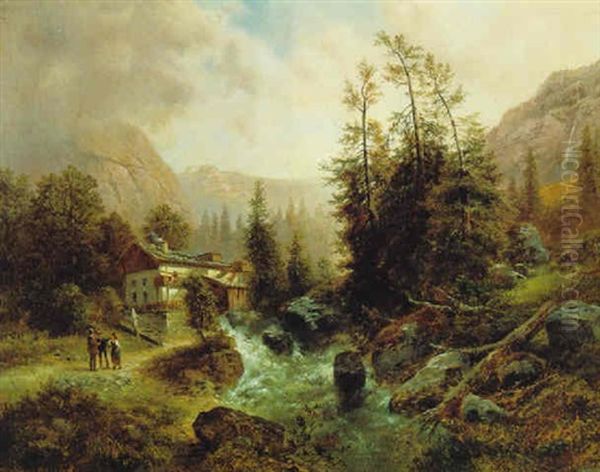 Partie Bei Taufers In Tirol Oil Painting by Gustav Barbarini