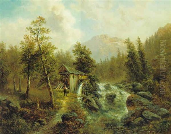 Muhle Bei Murzsteg In Der Steiermark Oil Painting by Gustav Barbarini