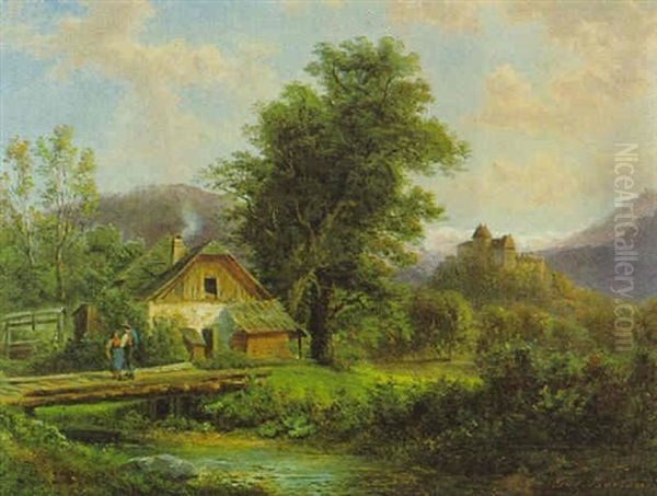 Parthie Aus Dem Murzthale Oil Painting by Gustav Barbarini