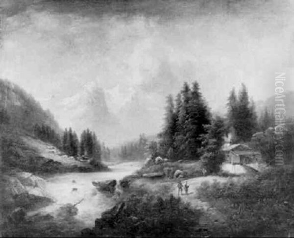 Wildbach In Den Alpen Oil Painting by Gustav Barbarini