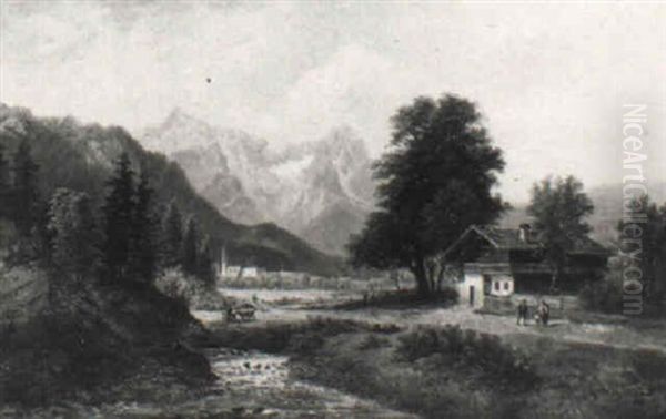 Gebirgslandschaft (kirchberg In Aichfeld?) Oil Painting by Gustav Barbarini