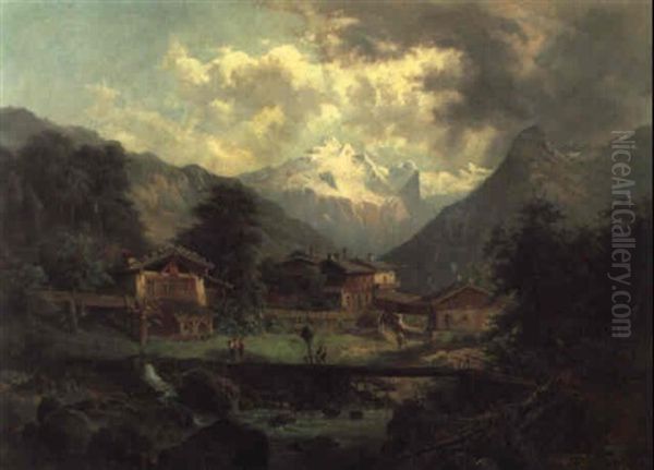 Ein Dorf Im Gebirge Oil Painting by Gustav Barbarini