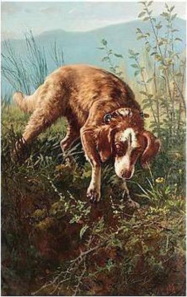 Dog In Briars Oil Painting by Carlo Ademollo