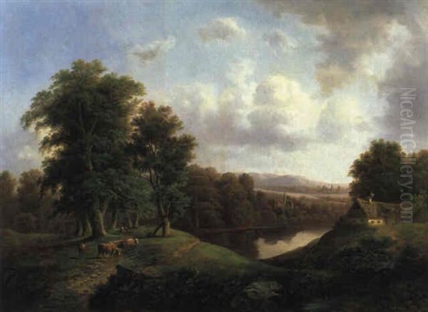 Fluslandschaft Oil Painting by Gustav Barbarini