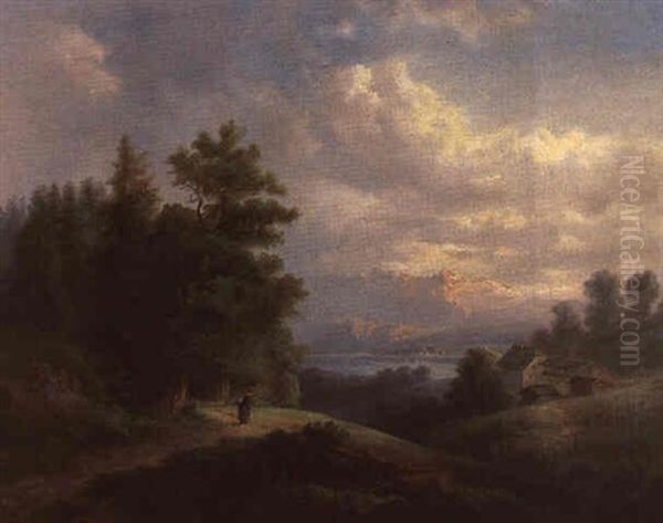 Landschaft Mit Figuraler Staffage Oil Painting by Gustav Barbarini