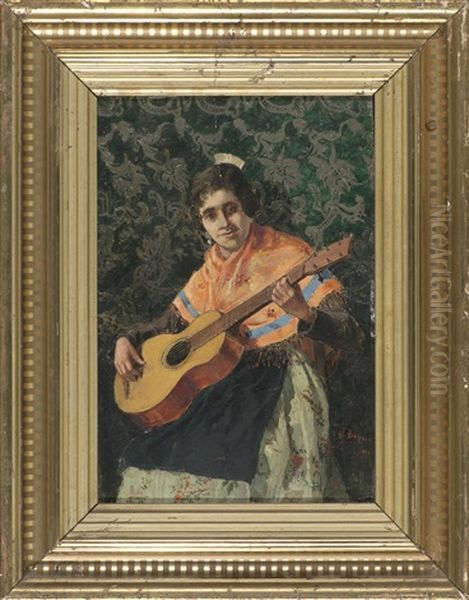 Joven Tocando La Guitarra Oil Painting by Mariano Barbasan Lagueruela