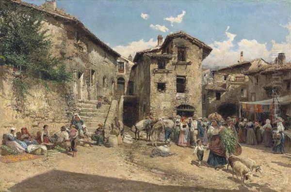 Market Day Oil Painting by Mariano Barbasan Lagueruela