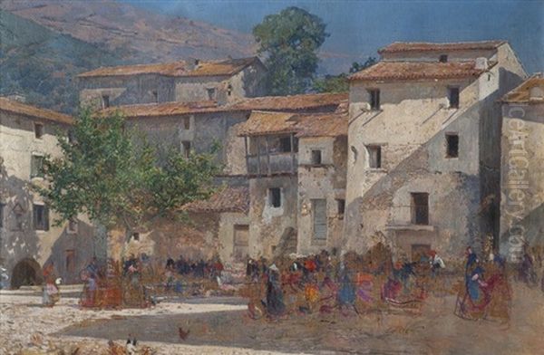 Feria En El Pueblo Oil Painting by Mariano Barbasan Lagueruela