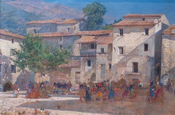 Feria En El Pueblo Oil Painting by Mariano Barbasan Lagueruela