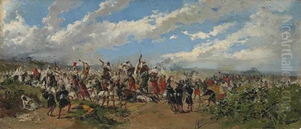 Battle Of Guadalete, Spain (711-712 Ad) Oil Painting by Mariano Barbasan Lagueruela