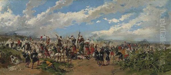 Battle Of Guadalete, Spain (711-712 Ad) Oil Painting by Mariano Barbasan Lagueruela