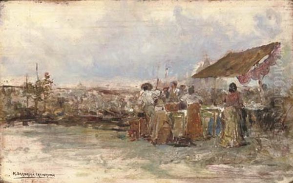 Market Day Oil Painting by Mariano Barbasan Lagueruela