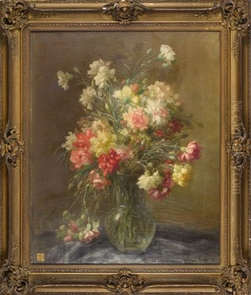 Oeillets Dans Un Vase Oil Painting by Marthe Elizabeth Barbaud-Kock