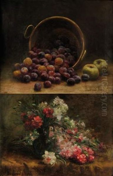 Natures Mortes Aux Fleurs Et Aux Fruits (2 Works) Oil Painting by Marthe Elizabeth Barbaud-Kock