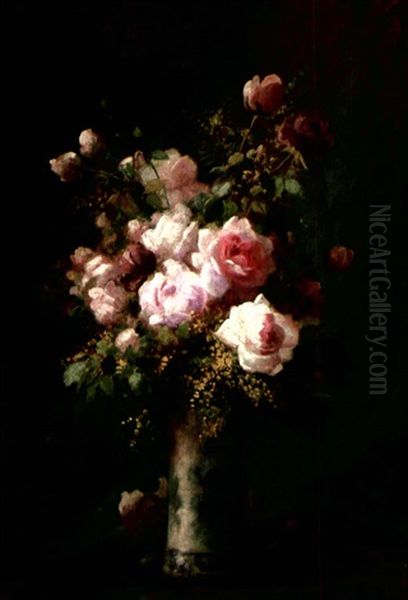 Bouquet De Roses Oil Painting by Marthe Elizabeth Barbaud-Kock