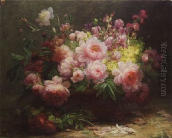 Bouquet De Fleurs Dans Un Panier D'osier Oil Painting by Marthe Elizabeth Barbaud-Kock