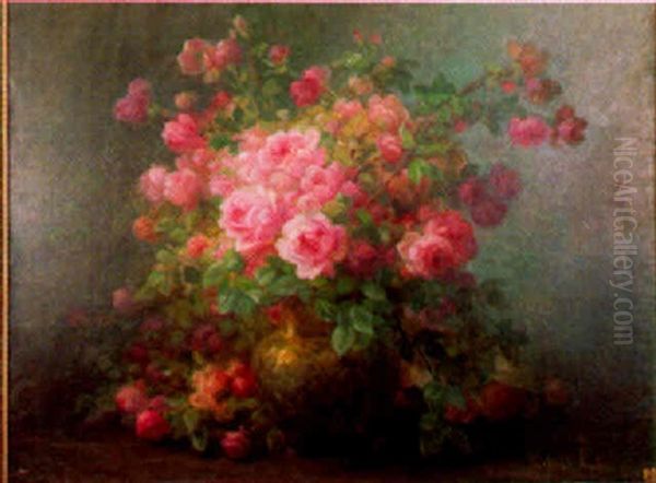 Roses Dans Un Vase Oil Painting by Marthe Elizabeth Barbaud-Kock