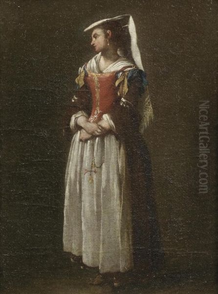 A Standing Female Figure Oil Painting by Jean Barbault