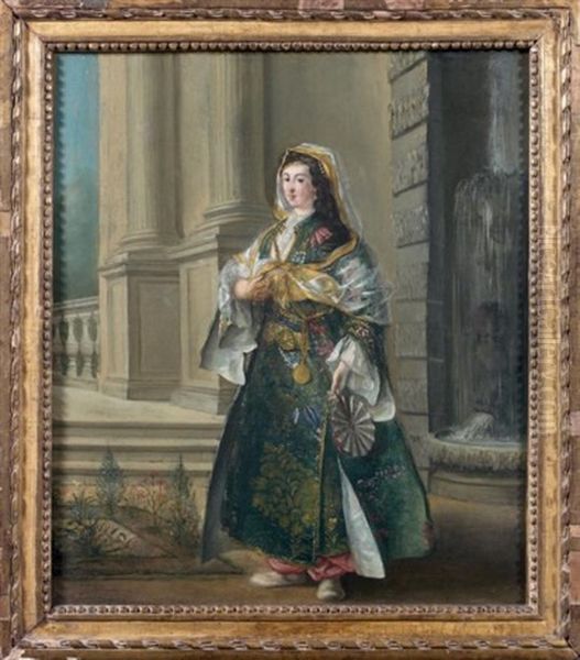 Portrait De Femme En Costume Oriental Sur La Terrasse D'un Palais Oil Painting by Jean Barbault