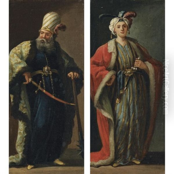 Figures, Full-length, Dressed A La Turque (pair) Oil Painting by Jean Barbault