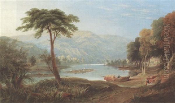 On The Wye Near Tintern Abbey Oil Painting by Charles Barber