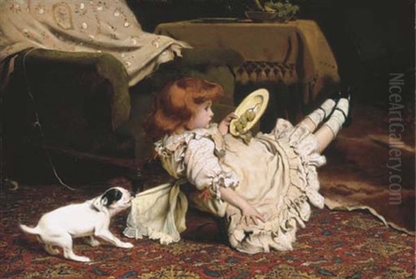 A Mischievous Puppy Or Tit For Tat Oil Painting by Charles Burton Barber