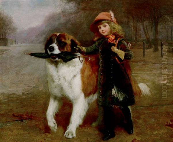 Off To School Oil Painting by Charles Burton Barber