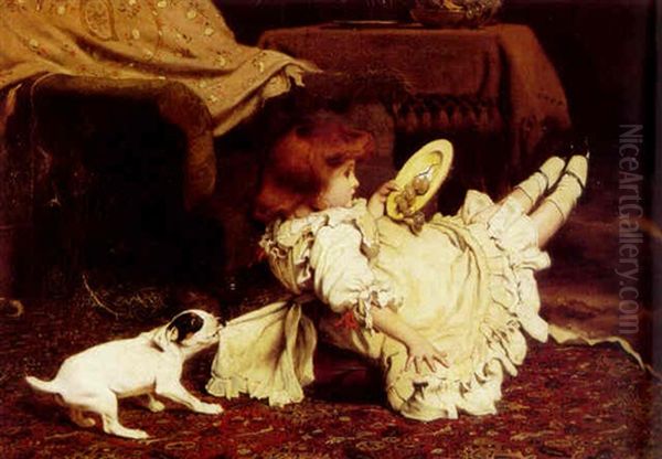 A Mischievous Puppy Oil Painting by Charles Burton Barber